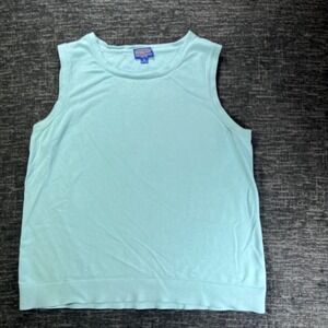 Pendleton Knit Shell Top Womens  Aqua Blue Sleeveless Crew Neck Pointelle Detail